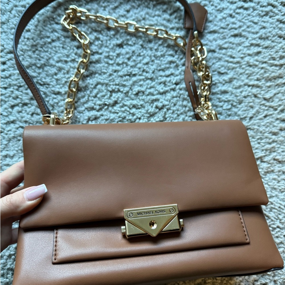 Michael Kors Tan Leather Shoulder Bag with Gold Chain